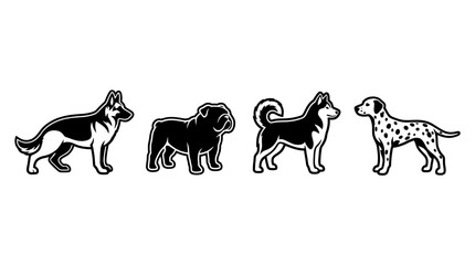 Diverse Dog Breeds Silhouettes: German Shepherd, Bulldog, Husky, Dalmatian © Swtiawan