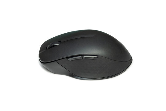 Black wireless computer mouse on transparent background