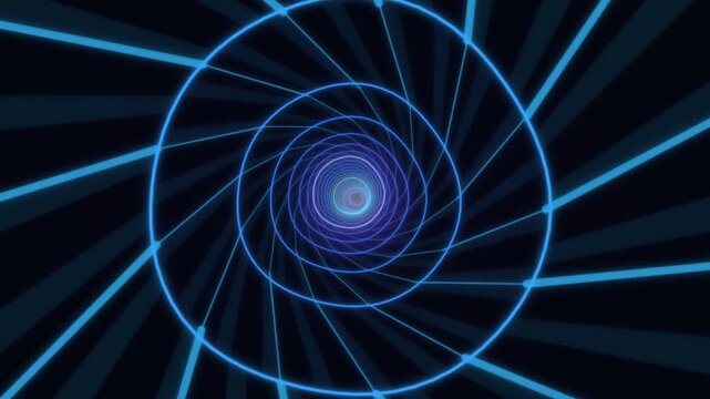 Spiral motion with blue lines in dark background