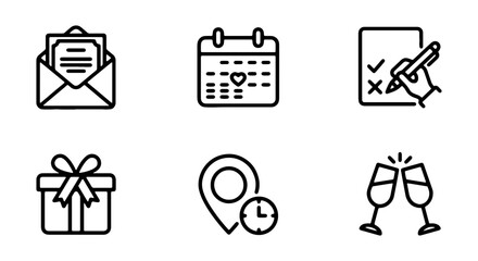 Obraz premium Event Icons Set: Invitation, Calendar, Checklist, Gift, Location, Celebration