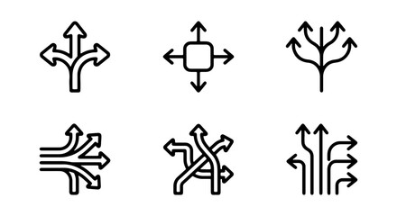Fototapeta premium Directional Arrows Vector Icon Set, Multiple Path Choices, Decision Making, Navigation Symbols