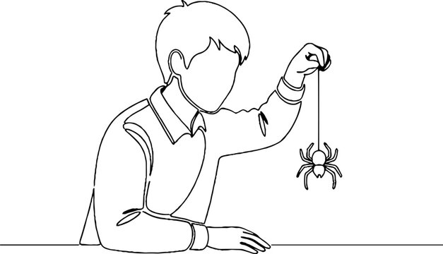 Child holding a spider on a string illustration.