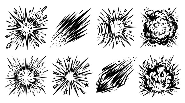 Explosion Comic Art Strokes, Burst Effect, Action Lines, Fire, Stars