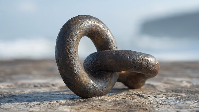 Marine Anchor Shackle on Dock Surface Representing Maritime Equipment and Nautical Security