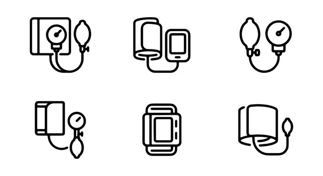 Blood Pressure Monitor Icons, Medical Device Set, Healthcare Technology Vector