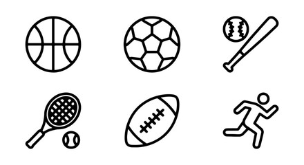 Sports Icons Set: Basketball, Soccer, Baseball, Tennis, Football, Runner Vector Graphics © NABILA