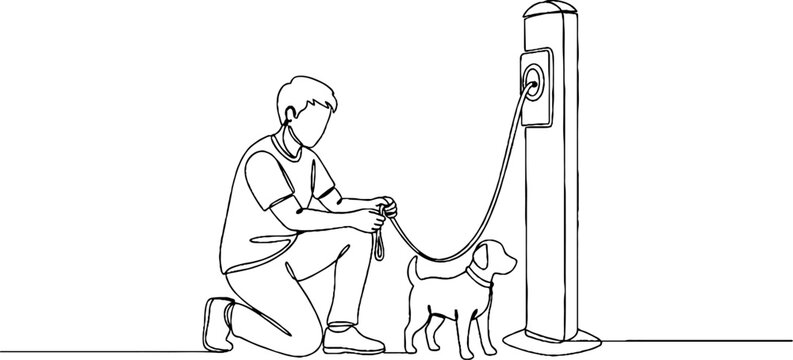 Man walking dog near parking meter illustration.