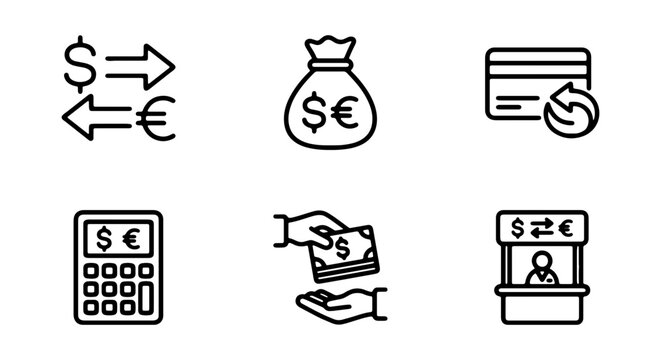 Money Exchange Icons, Finance Symbols, Currency Conversion Graphics