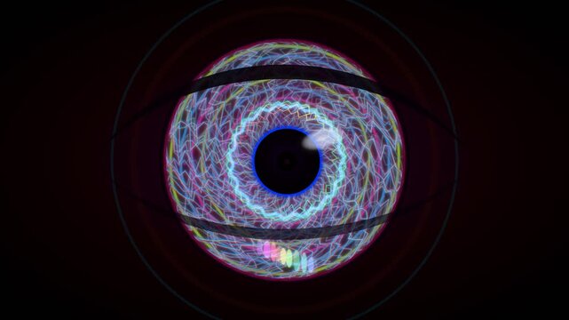 Colorful digital eye design with abstract patterns and shapes