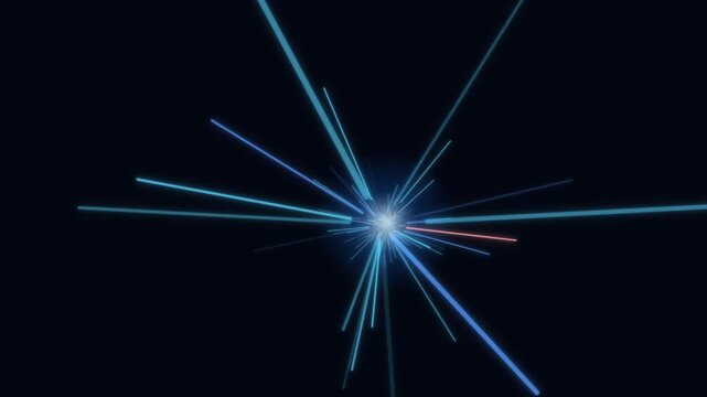 Bright lines radiate from a central point in a dark space
