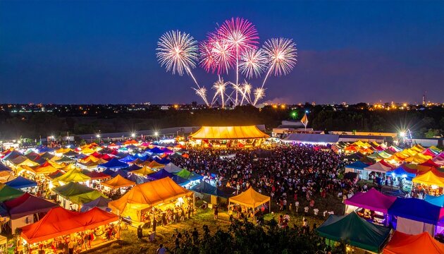 Festival Night Market with Fireworks