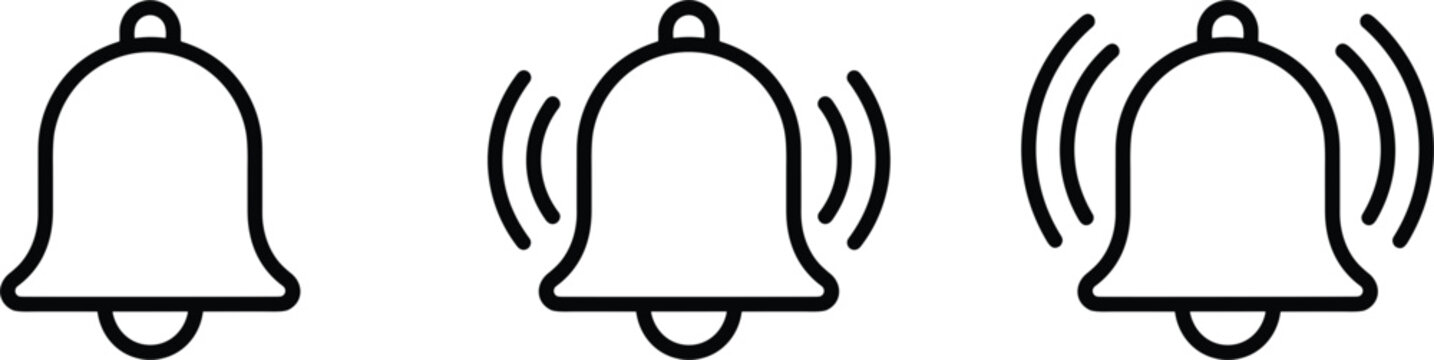 Vector illustration of ringing bells in different sound wave states
