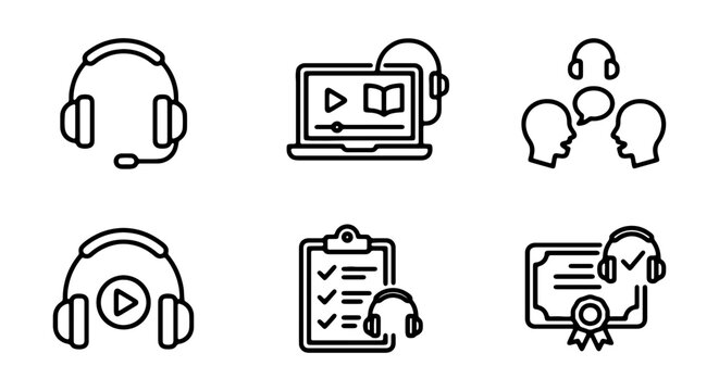 Online Learning Icons, Education, Support, Communication, Training, Certification, Vector Set