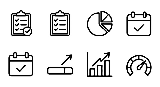 Business analytics vector icon set, data management, progress, and performance metrics