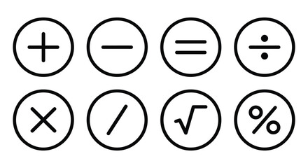 Fototapeta premium Mathematical operator icons Black line style On White Background