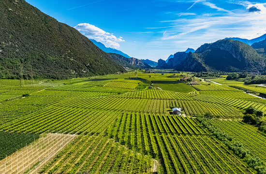 Agricultural landscape near the town of Dro in Trentino, Italy