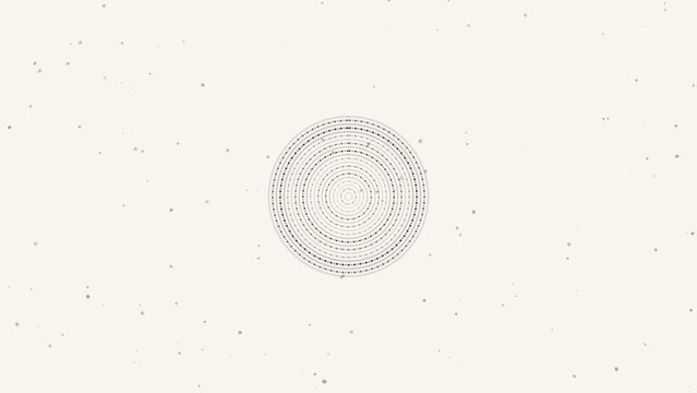 Minimalist geometric background with concentric circles composed of binary code and dots.
