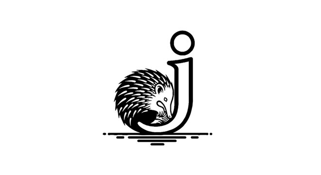 Echidna and Letter J Combined Logo Design.