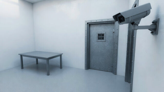 Security camera in prison cell monitoring detention facility, security and surveillance for law enforcement