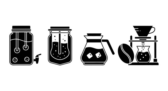 Cold Brew Coffee Making Methods - Icons Set