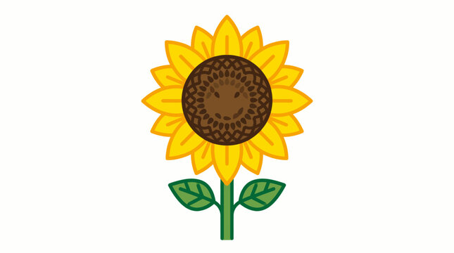 A simple cartoon illustration of a sunflower with yellow petals and a brown center against a white background.