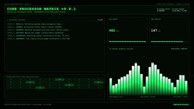 Core Processor Matrix Mainframe Telemetry Spectral Harmonics Analyzer Animation.
