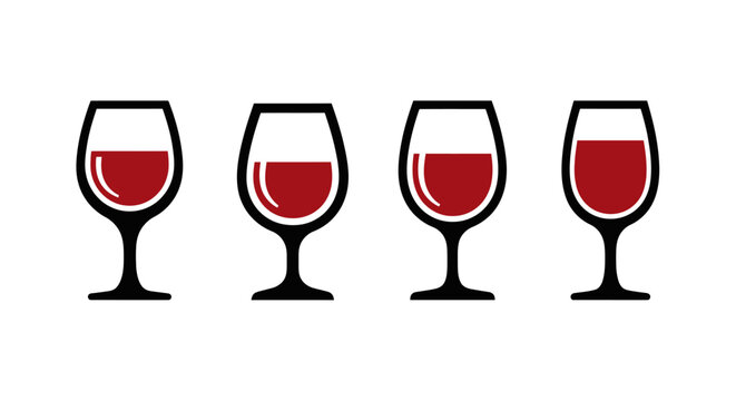 Four glasses of red wine, simple vector illustration, isolated on white background