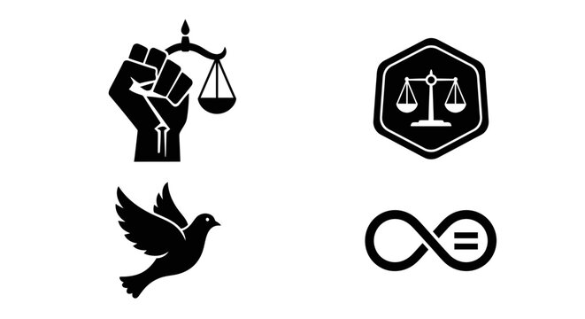 Justice, Equality, Peace, and Infinity Symbols - Black Icons