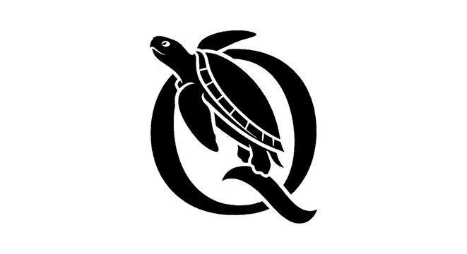 Black and white turtle and letter Q logo design.