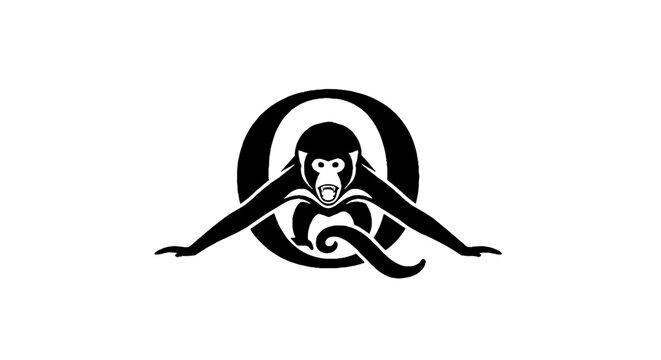 Stylized Monkey Head Logo with Curved Tail Design.
