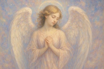 Obraz premium Serene angelic figure with wings.