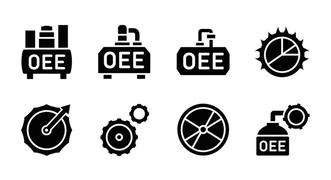 OEE Icons: Overall Equipment Effectiveness, Manufacturing, Industrial Performance Metrics