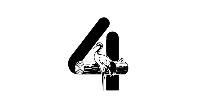 Elegant white bird perched on a branch with number four.