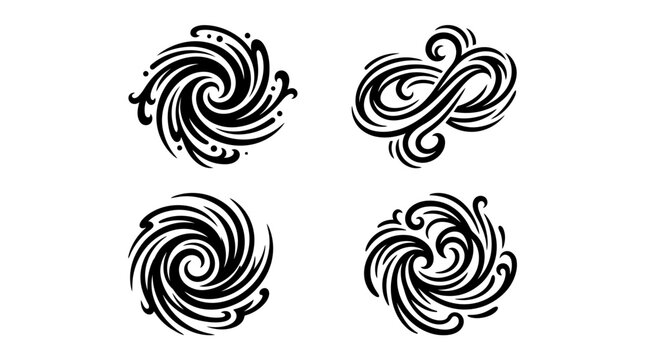 Abstract Swirls and Spirals: Black Ink Design Elements