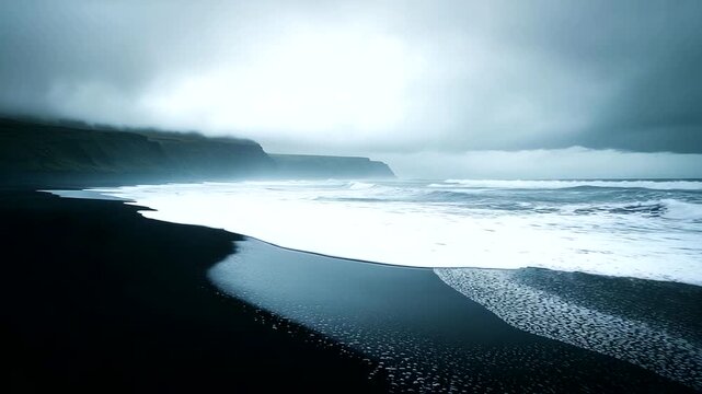 Dramatic coastal scene with waves crashing ashore
