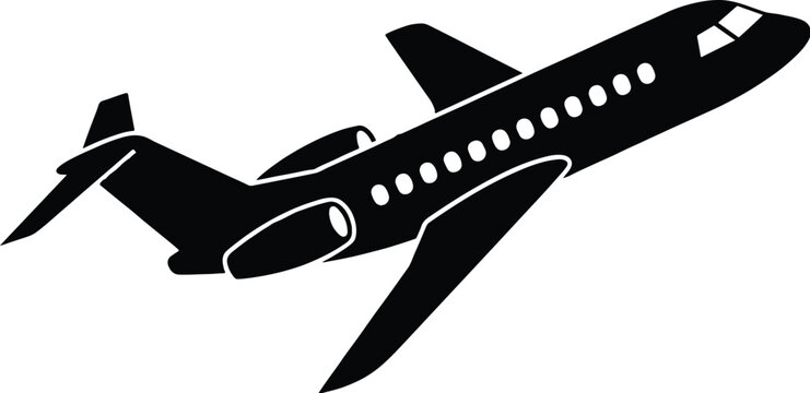 Private jet silhouette vector, luxury airplane taking off, black aircraft icon for business travel and aviation logistics