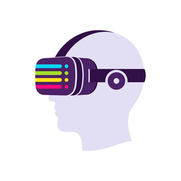 Illustration of a human head in profile with a virtual reality headset