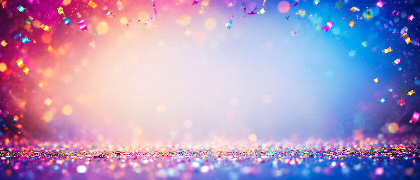 Abstract Colorful Bokeh Background with Sparkling Glitter and Vibrant Magic Light Gradient