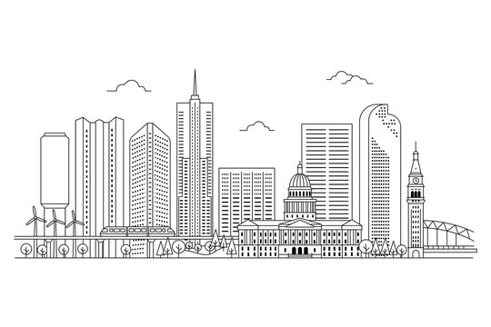 Denver City Skyline Line Vector Illustration with Modern Buildings for Business Travel and Tourism Concept With Editable Stroke