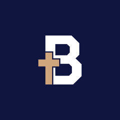 An abstract digital graphic featuring a large white letter "B" with a beige plus sign overlay on a dark blue background © gpengg