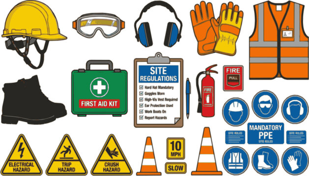 Industrial safety and personal protective equipment collection vector set