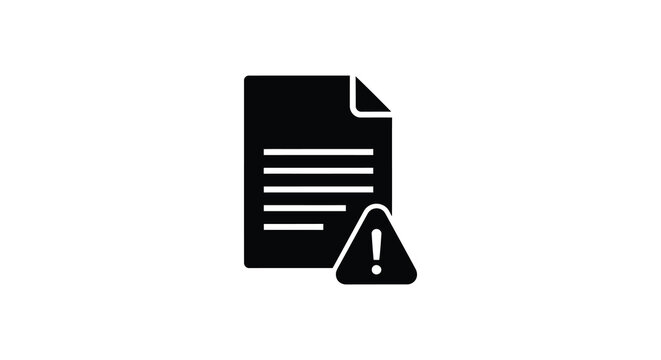 Document with exclamation mark icon flat silhouette on white background