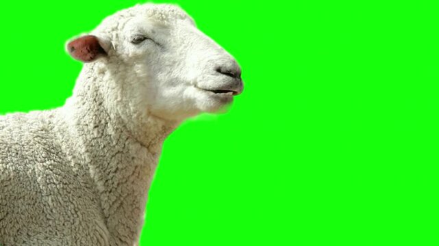 Sheep chewing on green screen background