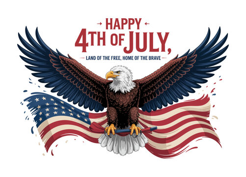 Happy 4th of July Bald Eagle with American Flag