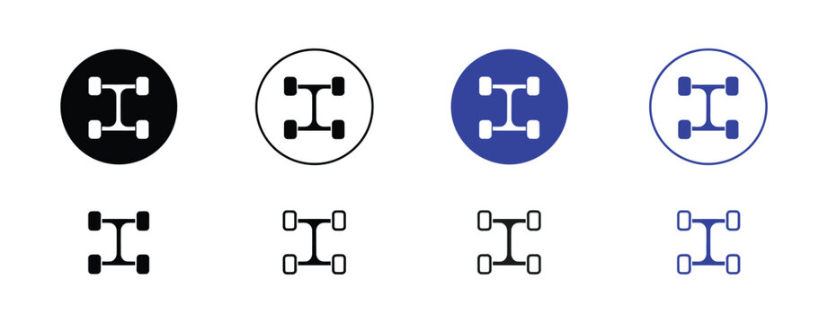 Car Axle Icon Set in Black and Blue Colors Representing Automotive Engineering, Vehicle Parts, and Mechanical System Concept Vector Illustration
