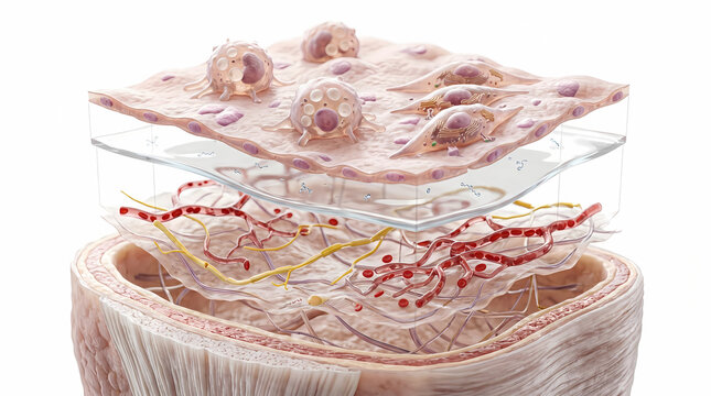 Microscopic View of Skin Layers and Blood Vessels