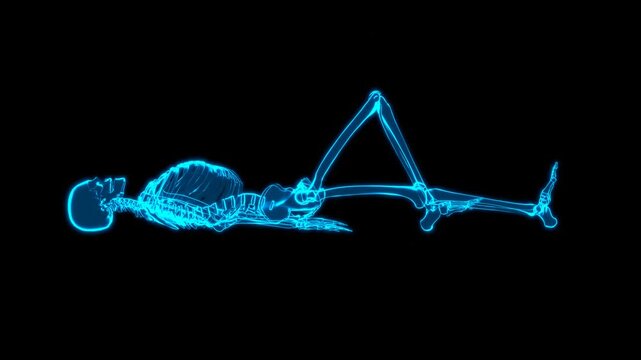 3D Skeletal System Supine Knee Extension Exercise Side View Hologram