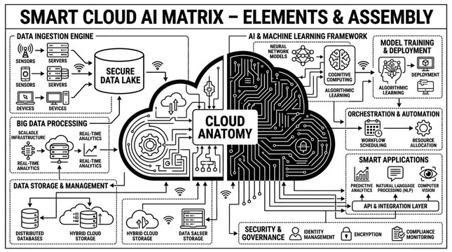 Smart cloud AI matrix and data framework diagram.