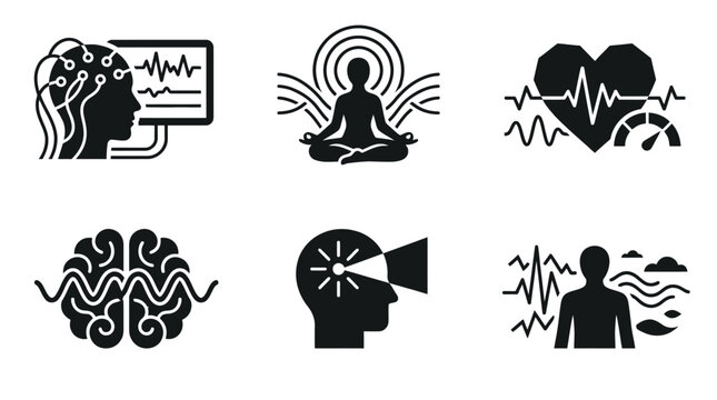 Brain EEG, Meditation, Heart Rate, Psychology, Neuroscience Icons
