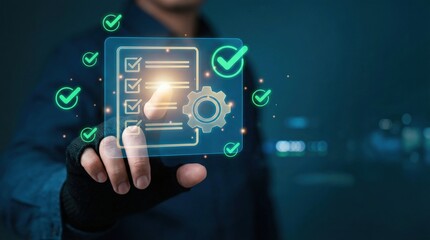 Fototapeta premium Digital checklist with technical support and service automation for maintenance tasks in business success